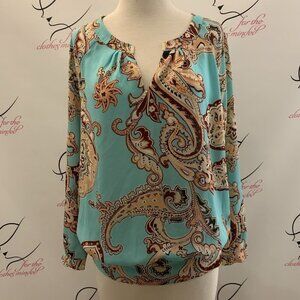 7th Avenue. Size M. Paisley Pullover. Raglan Sleeve. Blouson Blouse. B39